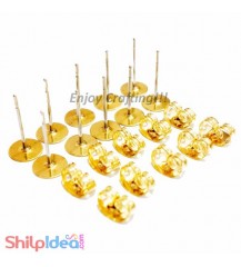 Earring Studs 3mm - Flat with Stoppers - Golden - 3 Pairs